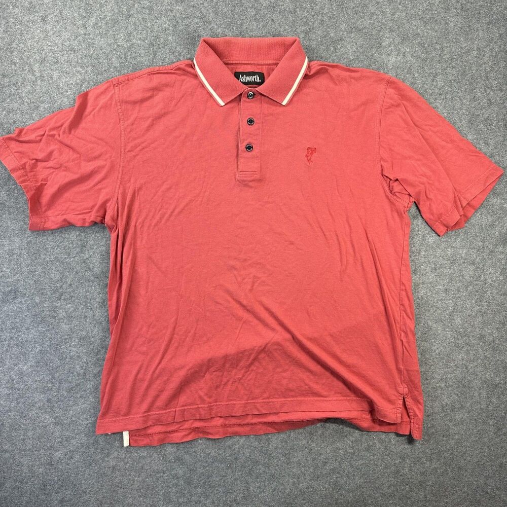 Ashworth Polo Shirt Mens Medium Red Solid Golf Cotton Embroidered Logo Casual